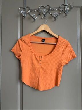 wild fable Orange Ribbed Scoop Crop Top with Front Buttons